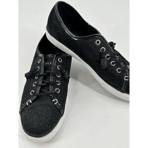 Sperry Topsiders Women's Black Sparkly Leather Lace Up Boat Shoe 11M